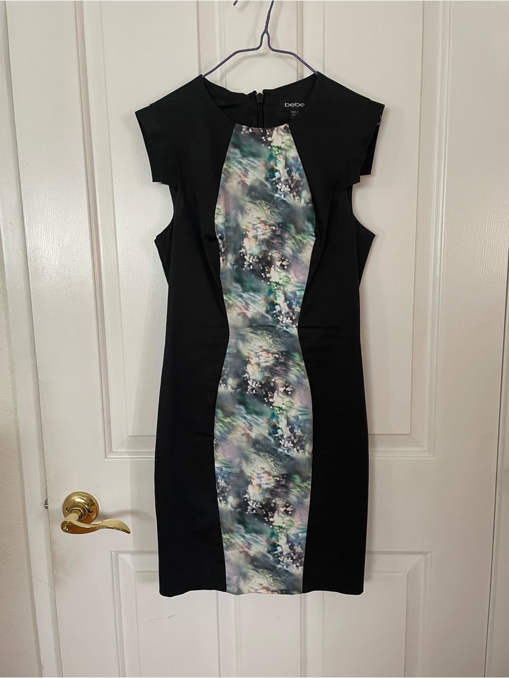 Bebe size XS BlackDress Cotton with Multicolor Center Panel